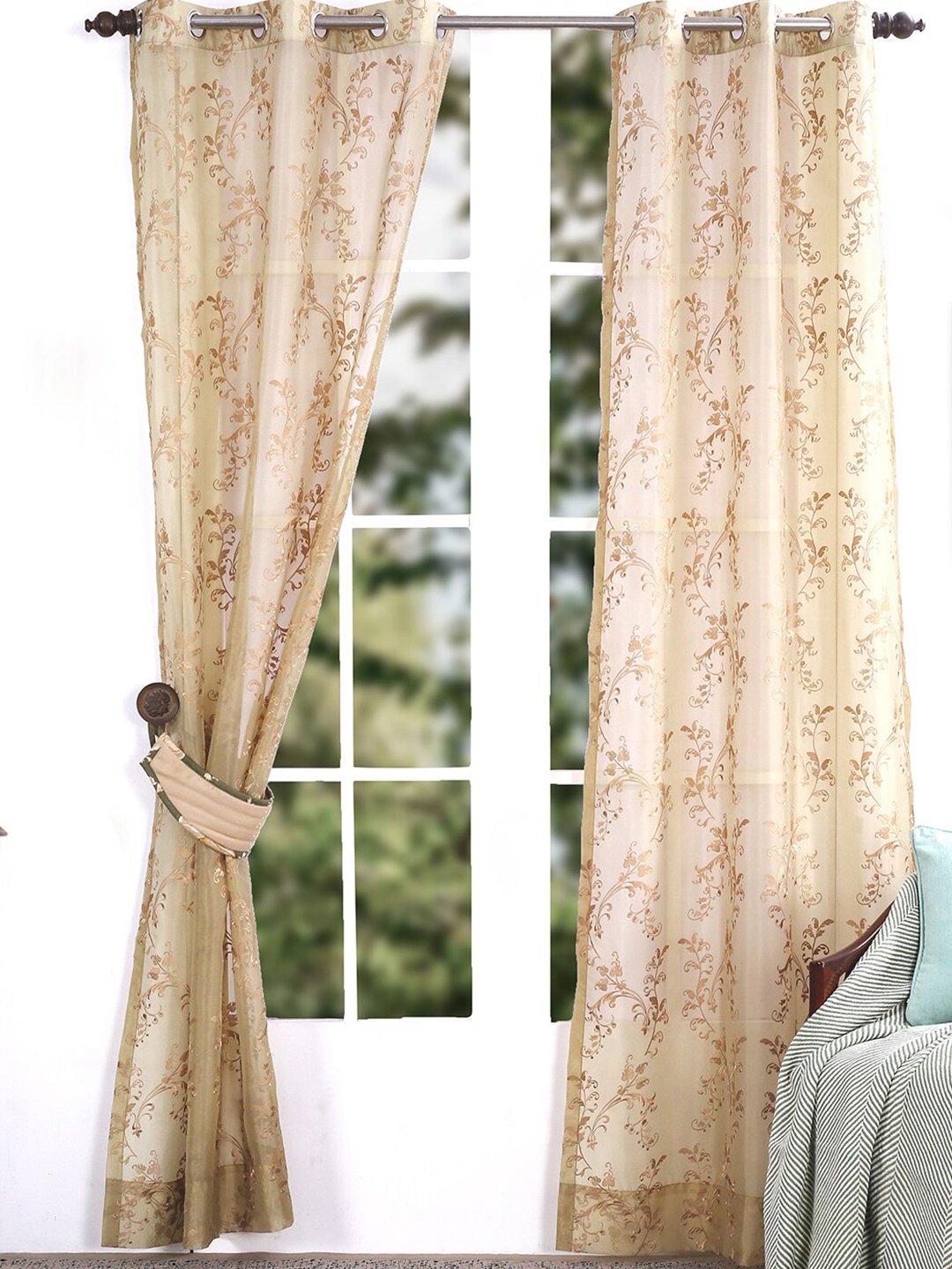 

MASPAR Cream-Coloured Set of 2 Embroidered Door Curtain