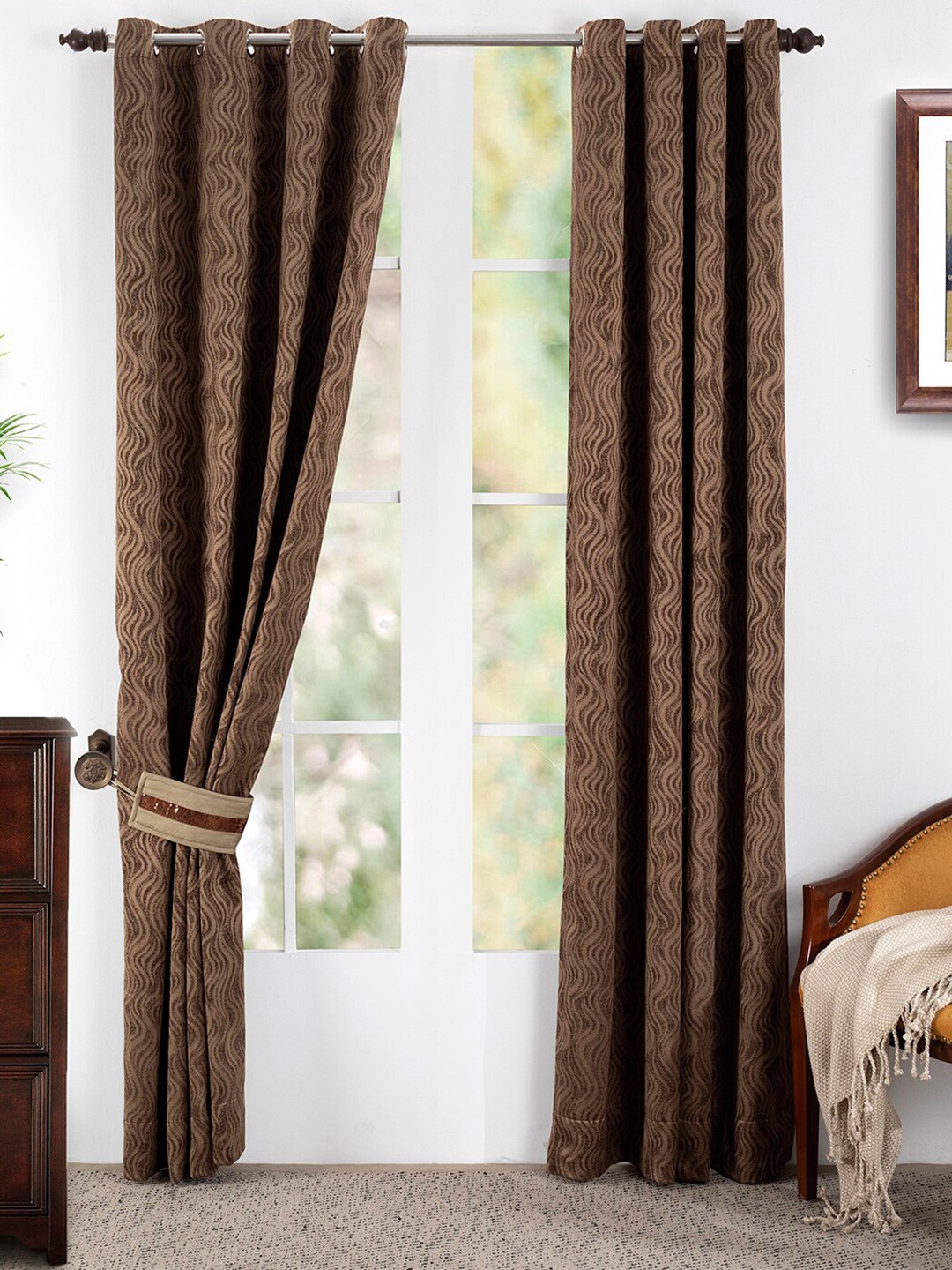 

MASPAR Brown Set of 2 Striped Door Curtain