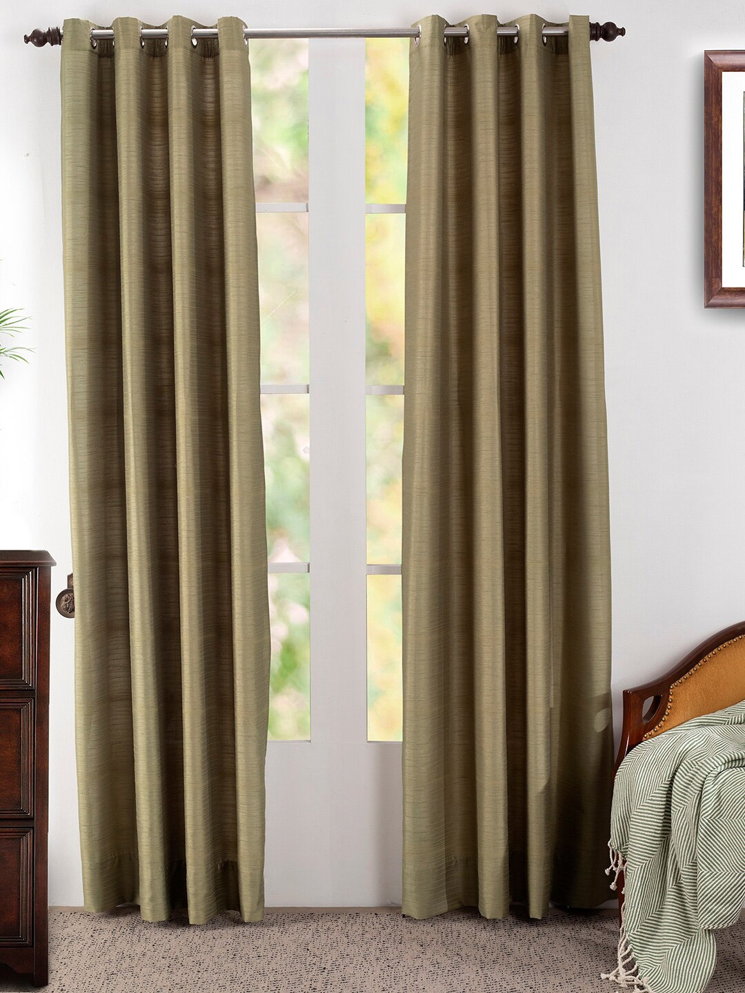 

MASPAR Olive Green Set of 2 Striped Door Curtain