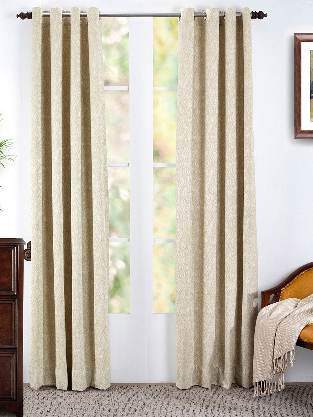 

MASPAR Cream-Coloured Set of 2 Striped Door Curtain