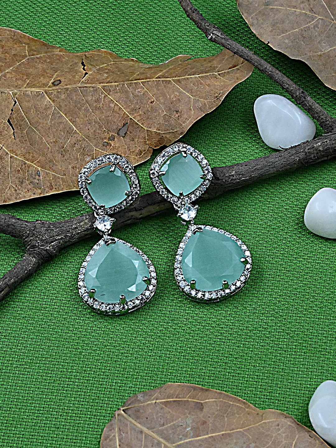 

StileAdda Sea Green Silver-Plated eardrop Shaped Drop Earrings