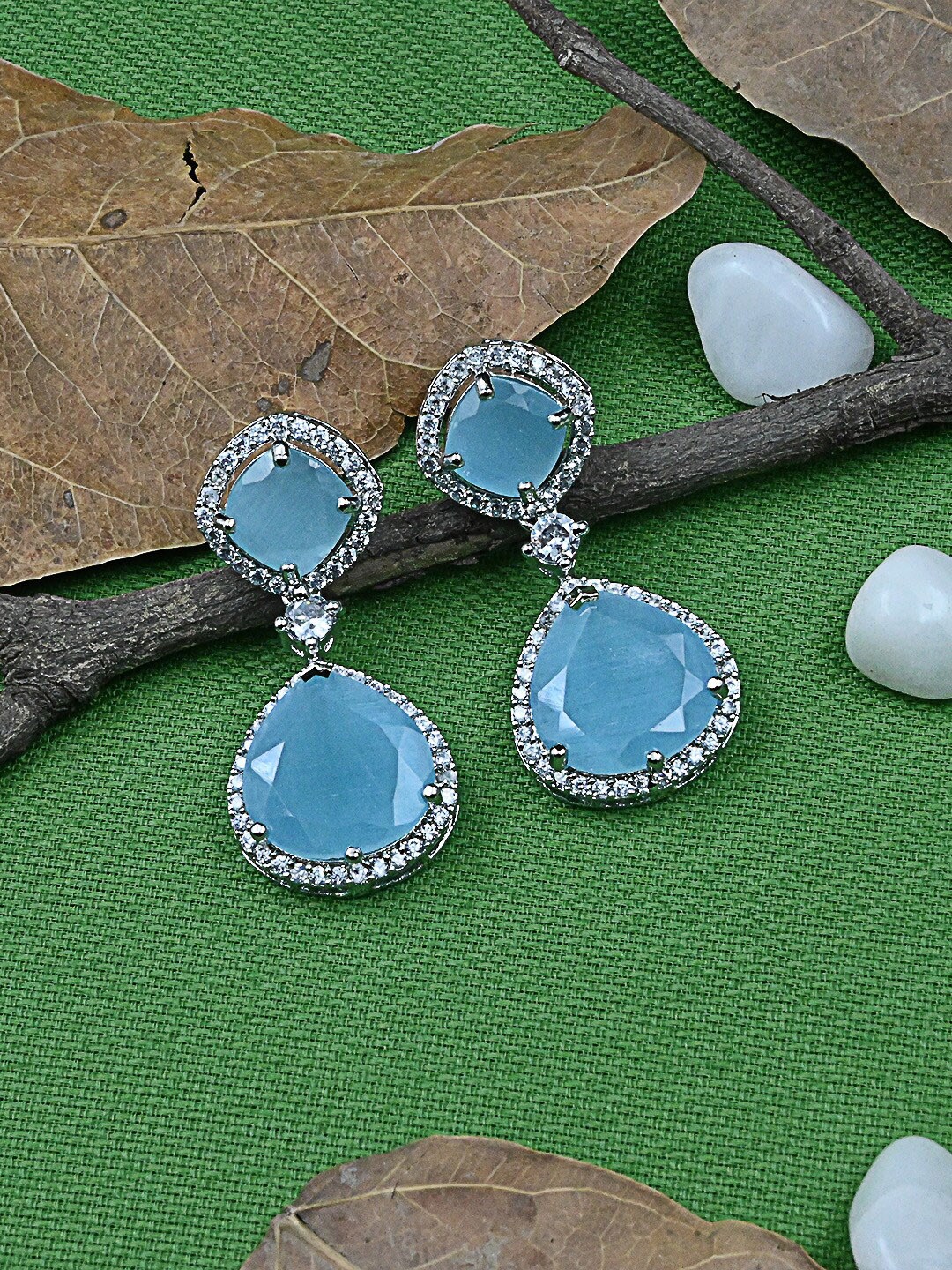 

StileAdda Turquoise Blue Silver-Plated Teardrop Shaped Drop Earrings