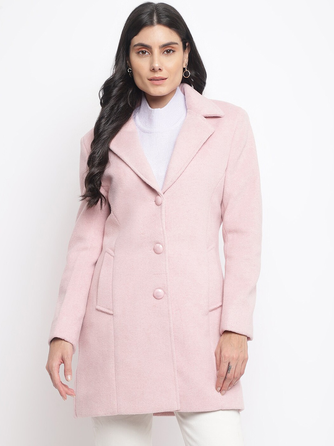 

Her Grace Women Woolen Single-Breasted Winter Overcoat, Pink