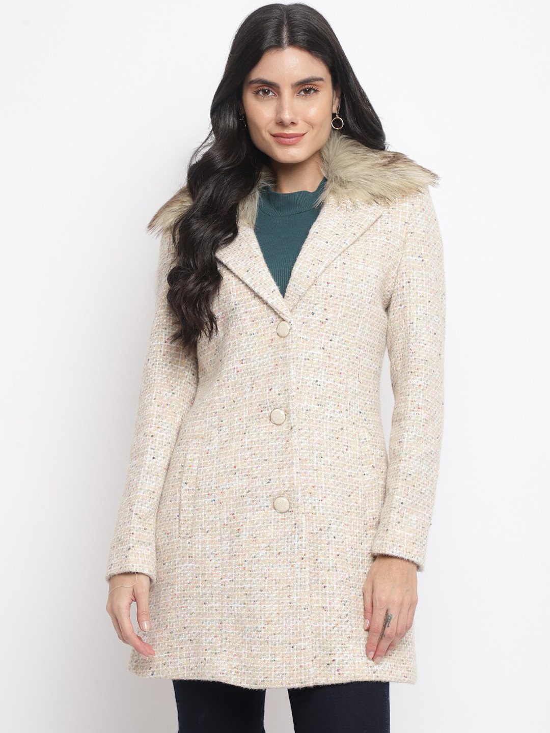 

Her Grace Women Printed Single-Breasted Overcoat, Beige