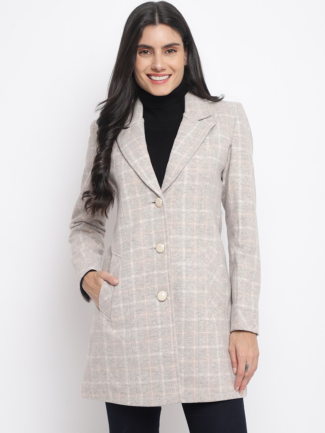 

Her Grace Women Checked Over Coat, Grey