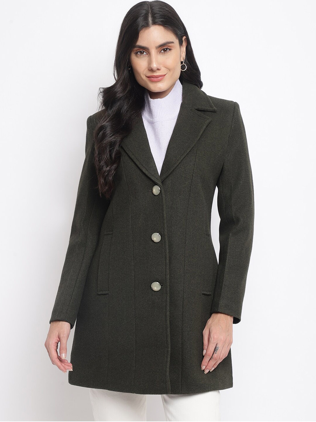 

Her Grace Women Self-Design Overcoats, Olive