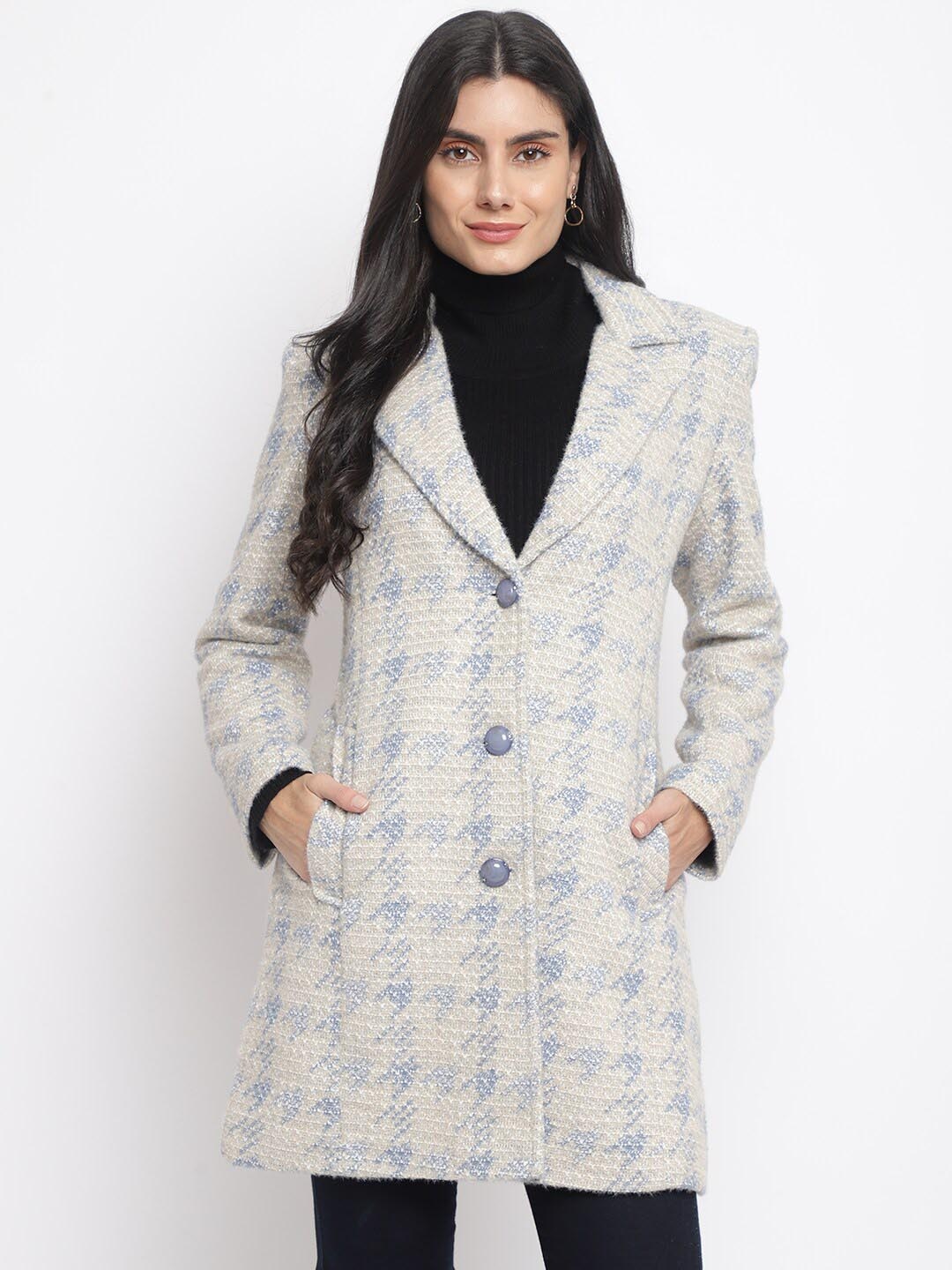 

Her Grace Women Woven-Design Over Coat, Blue