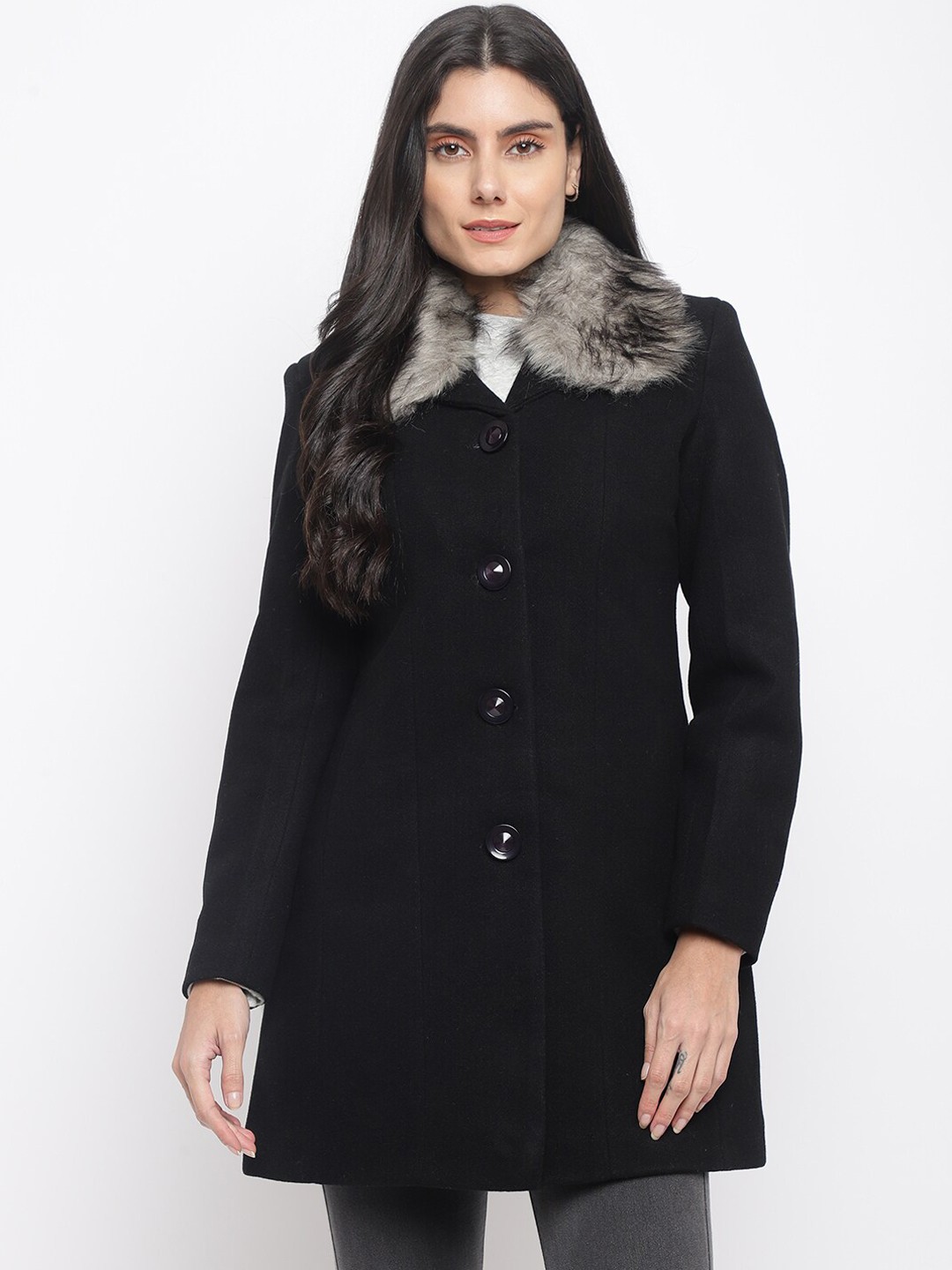 

Her Grace Women Faux Fur Trim Overcoats, Black