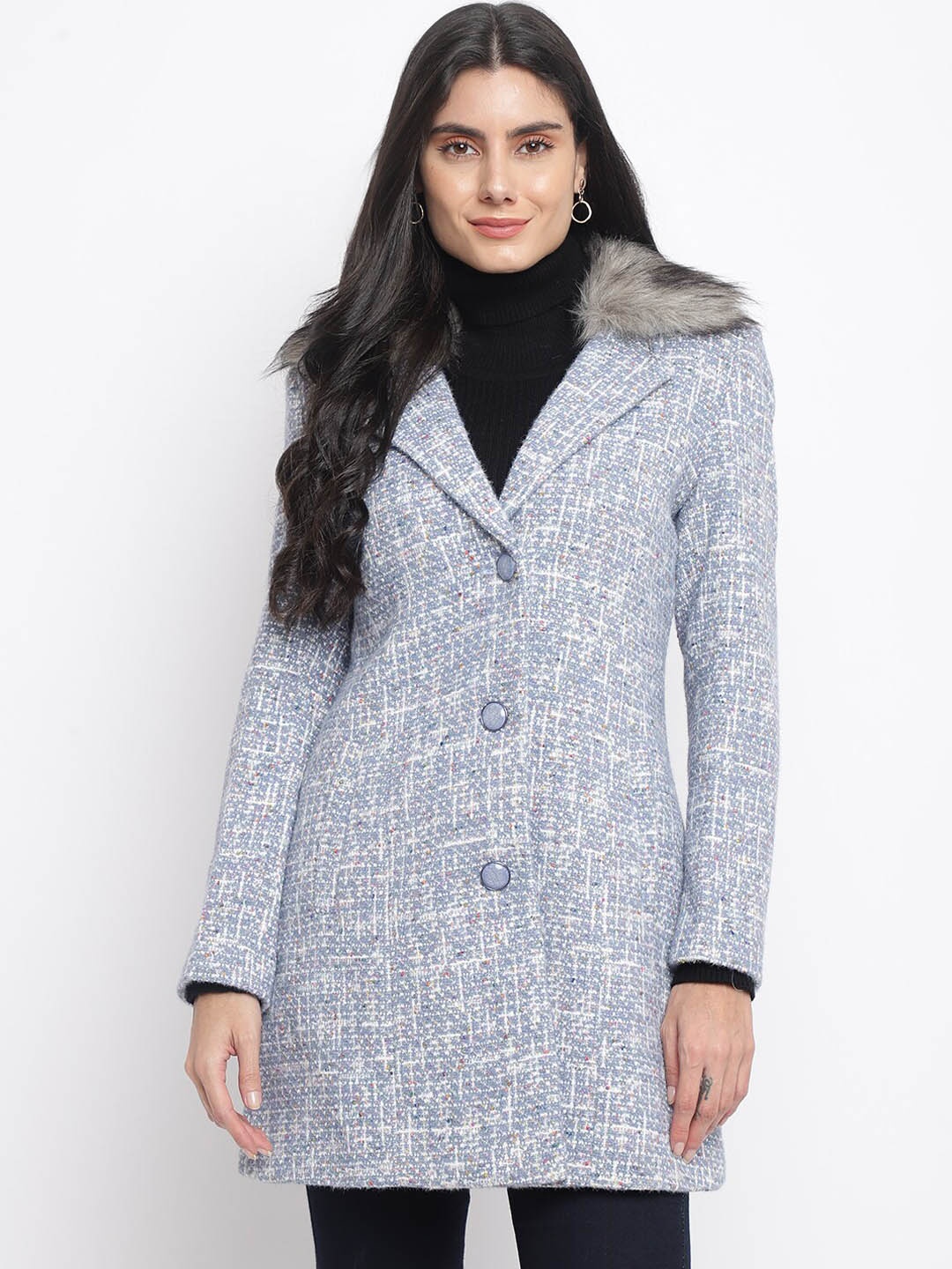 

Her Grace Women Self Design OverCoat, Blue