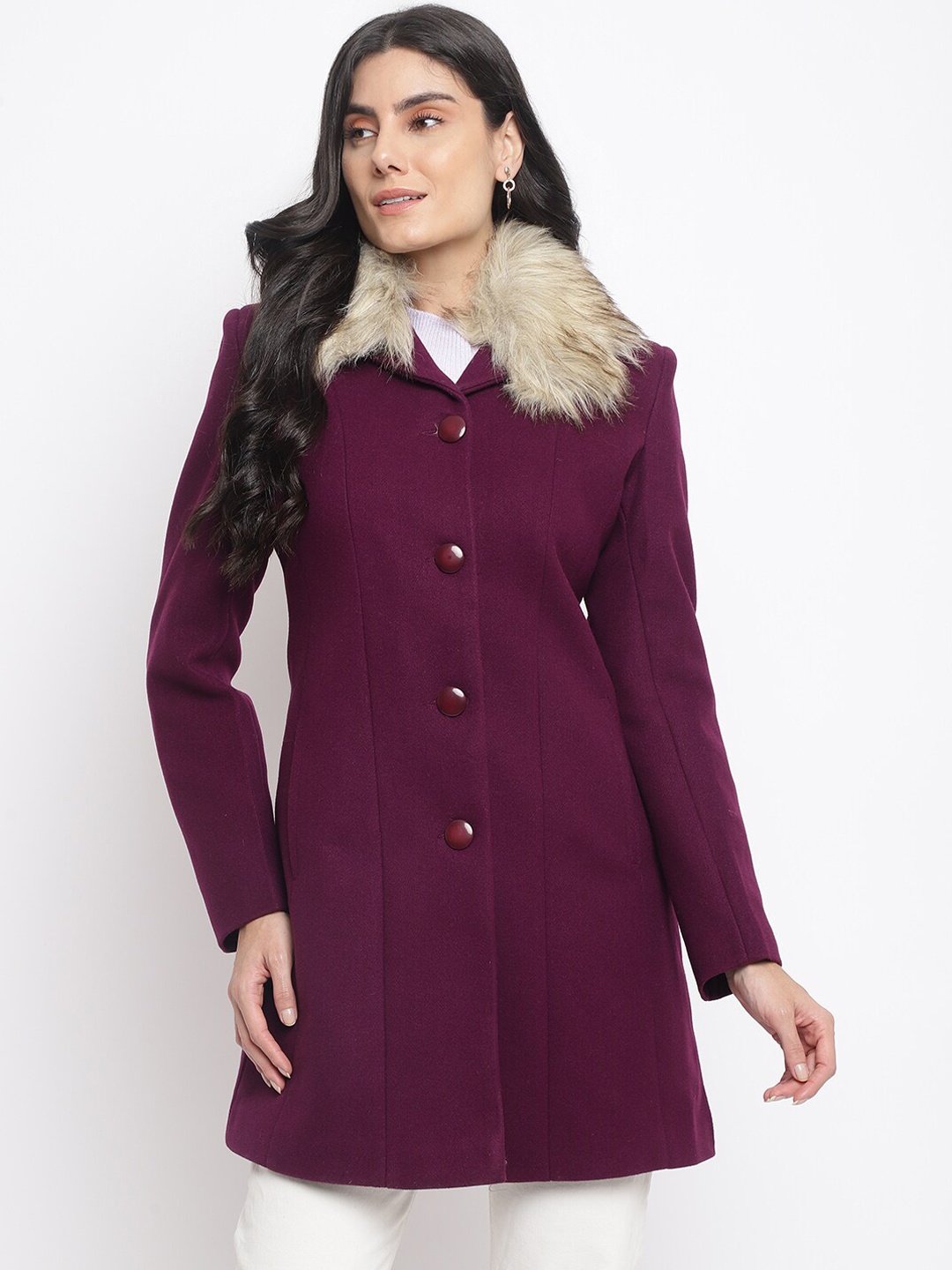 

Her Grace Women Faux Fur Trim Overcoats, Purple
