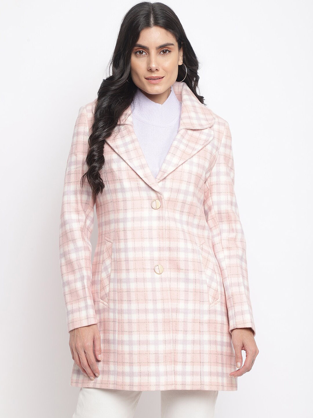 

Her Grace Women Checked Woolen Overcoat, Pink