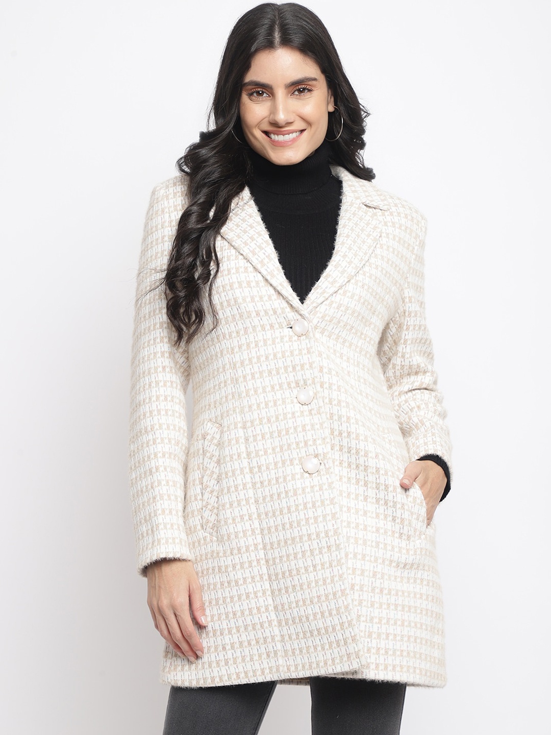 

Her Grace Women Checked Nylon Overcoat, Pink