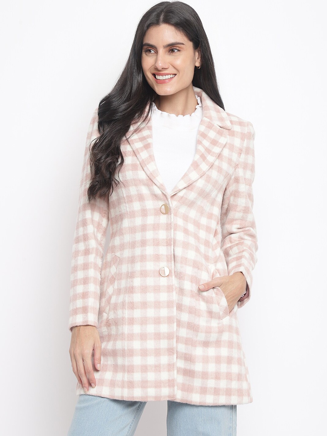 

Her Grace Women Checked Longline Overcoat, Off white