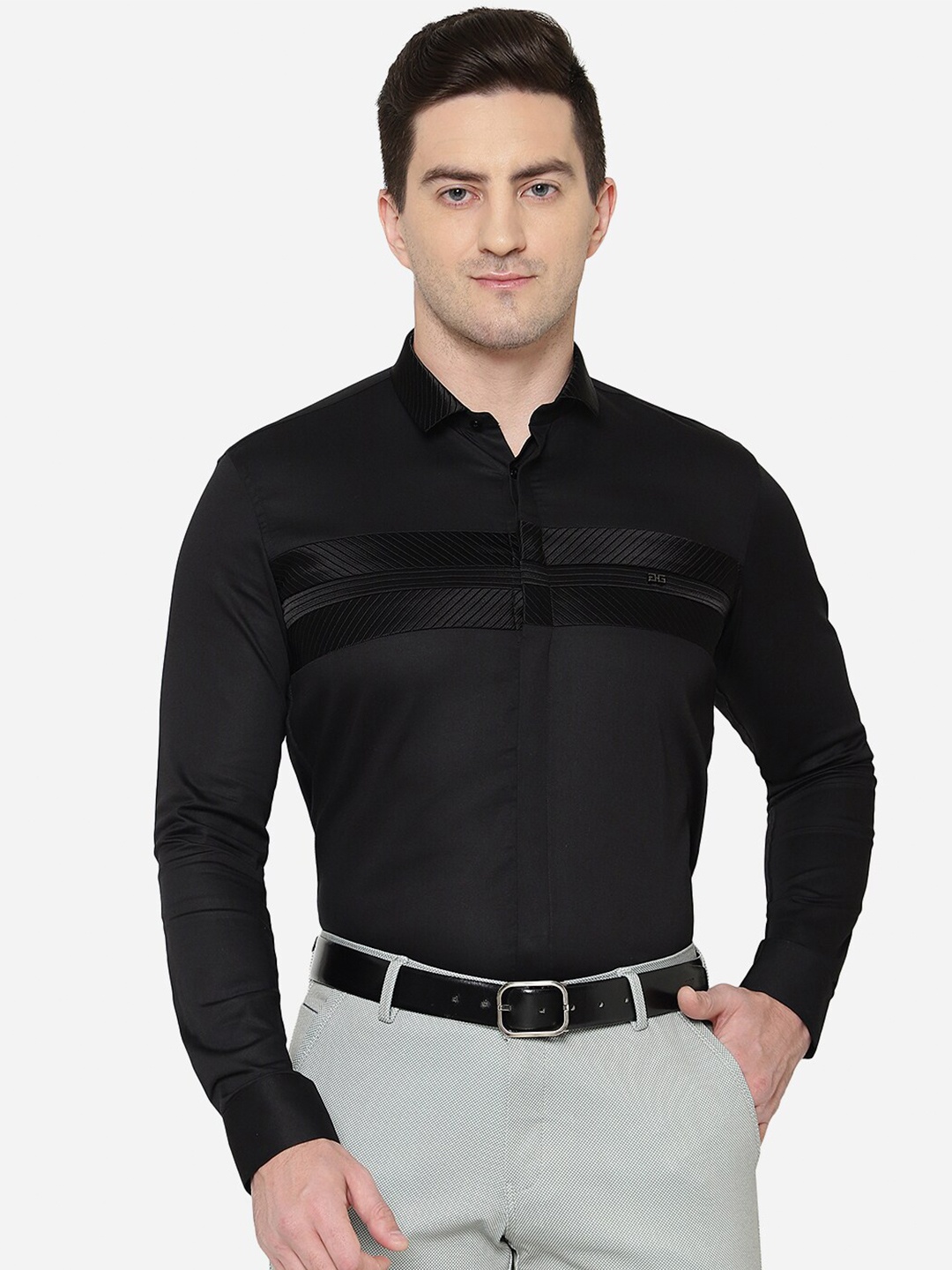 

JB STUDIO Men Black Slim Fit Pure Cotton Formal Shirt