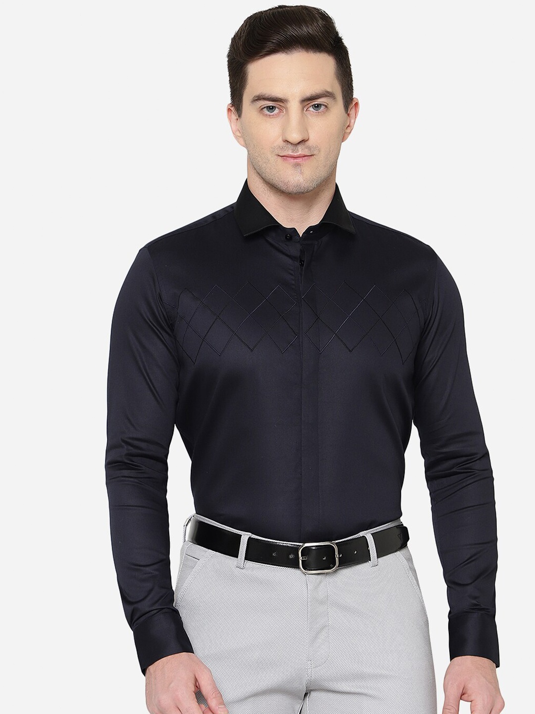 

JB STUDIO Men Blue Slim Fit Pure Cotton Formal Shirt