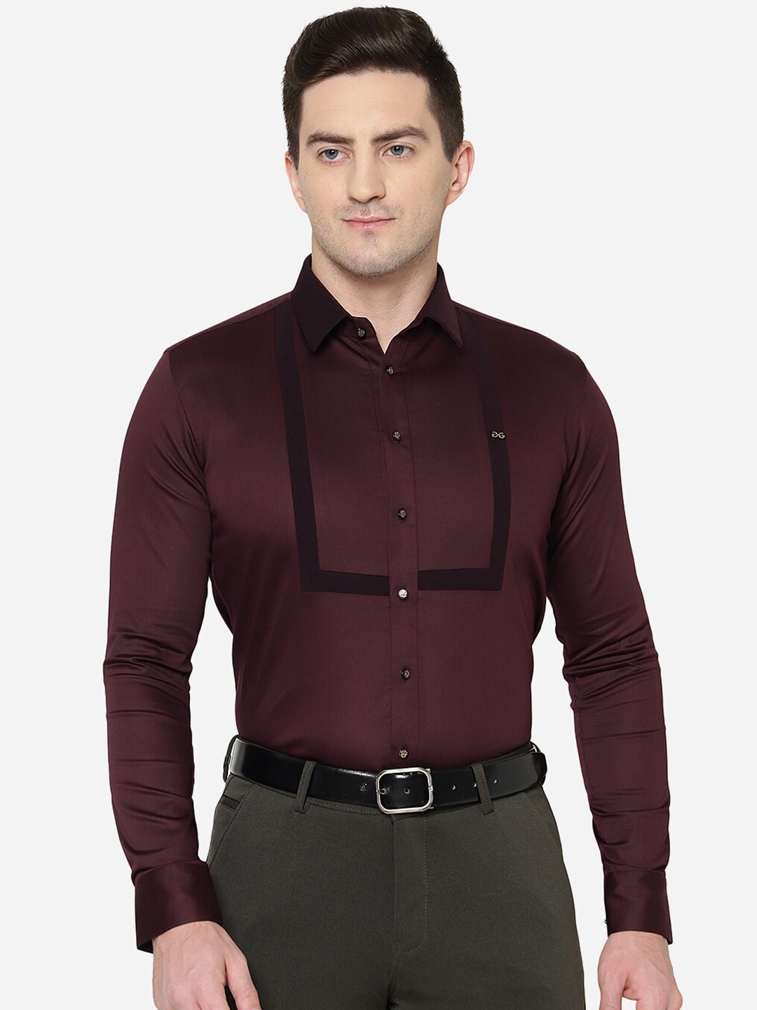 

JB STUDIO Men Maroon Slim Fit Pure Cotton Formal Shirt