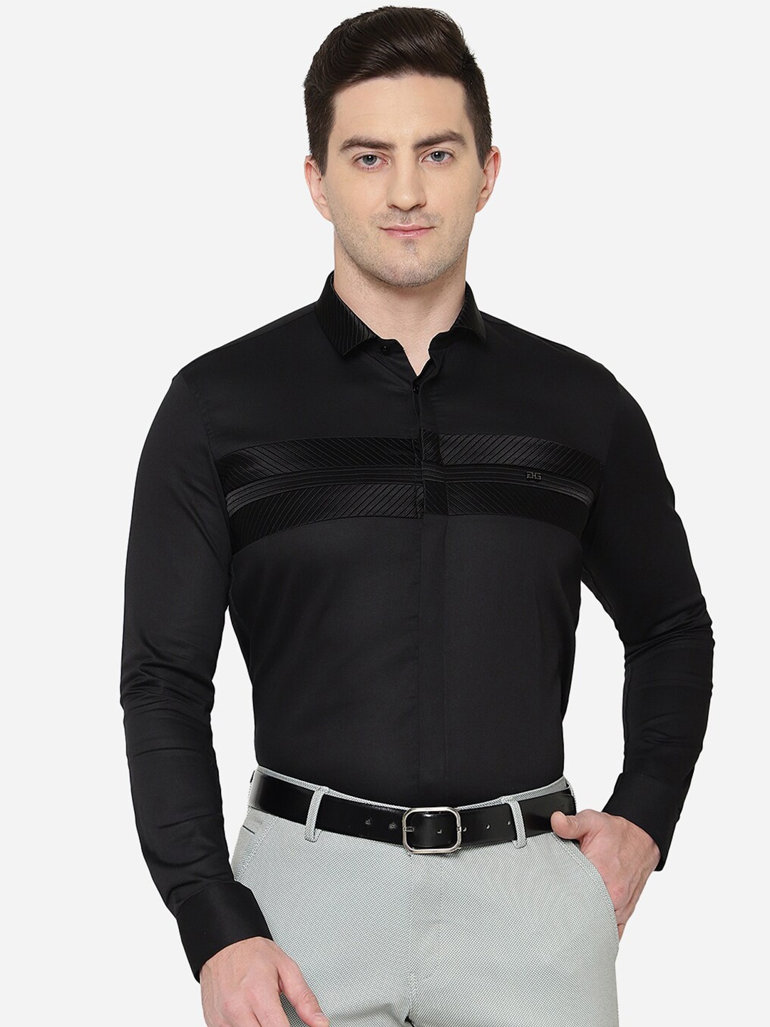 

JB STUDIO Men Black Slim Fit Pure Cotton Formal Shirt