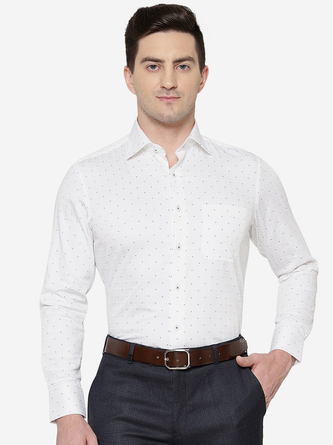 

METAL Men Slim Fit Printed Pure Cotton Formal Shirt, White