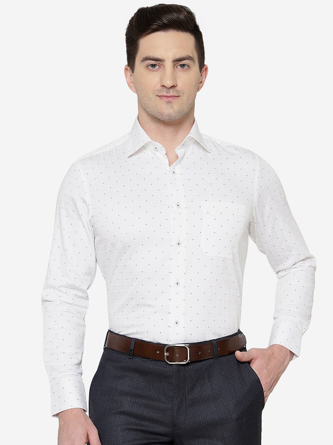 

METAL Men Slim Fit Printed Pure Cotton Formal Shirt, White