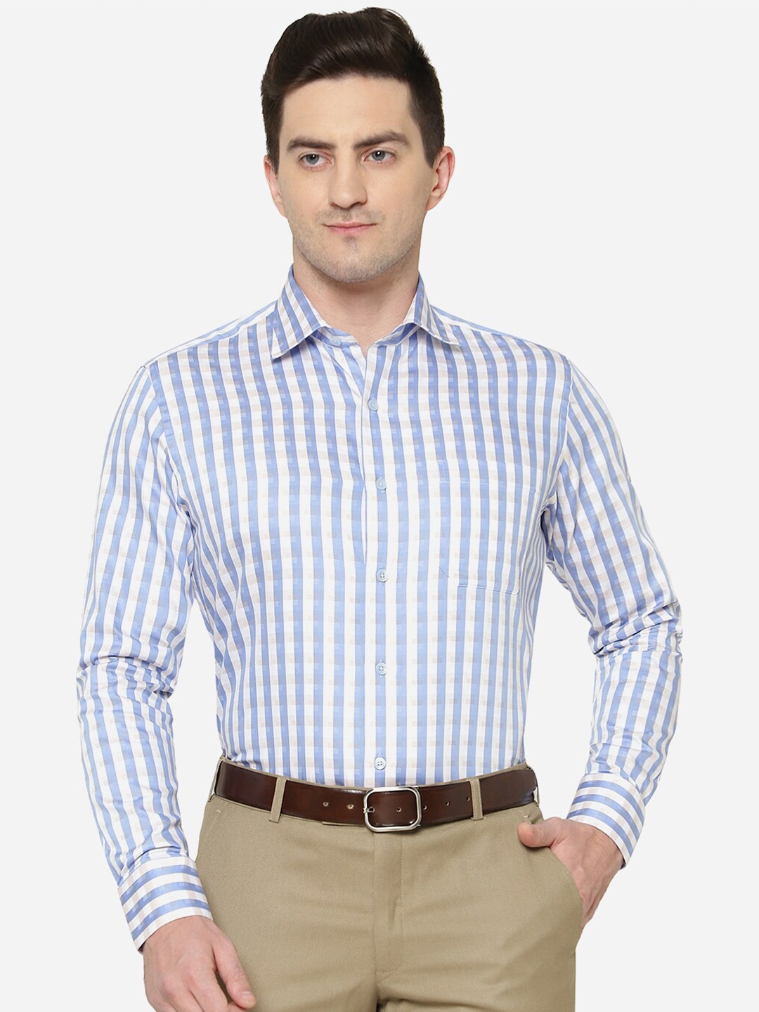 

METAL Men Slim Fit Striped Pure Cotton Formal Shirt, Blue