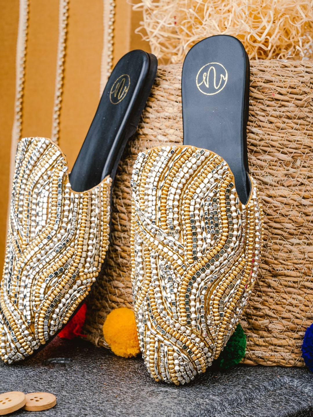 

NR By Nidhi Rathi Women Embellished Ethnic Mules, Gold