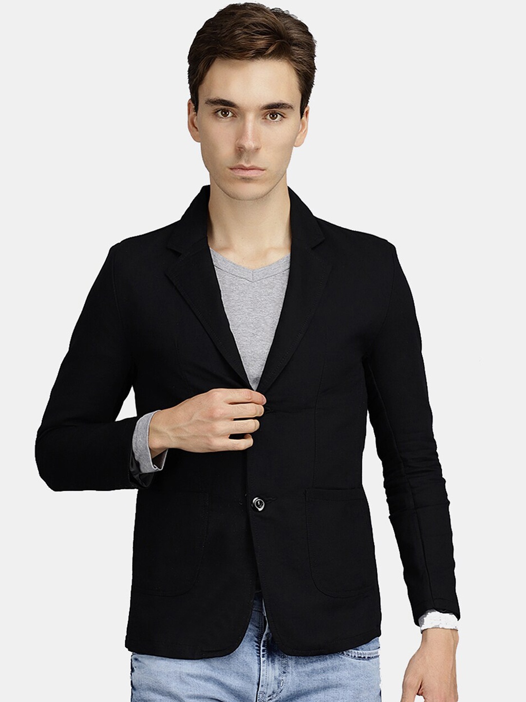 

V-Mart Men Black Single-breasted Cotton Casual Blazer