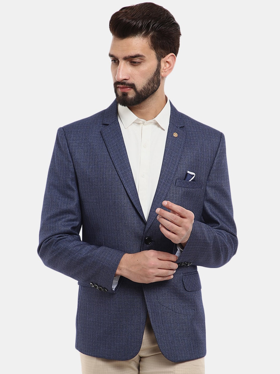 

V-Mart Men Navy Blue Checked Single Breasted Formal Blazers