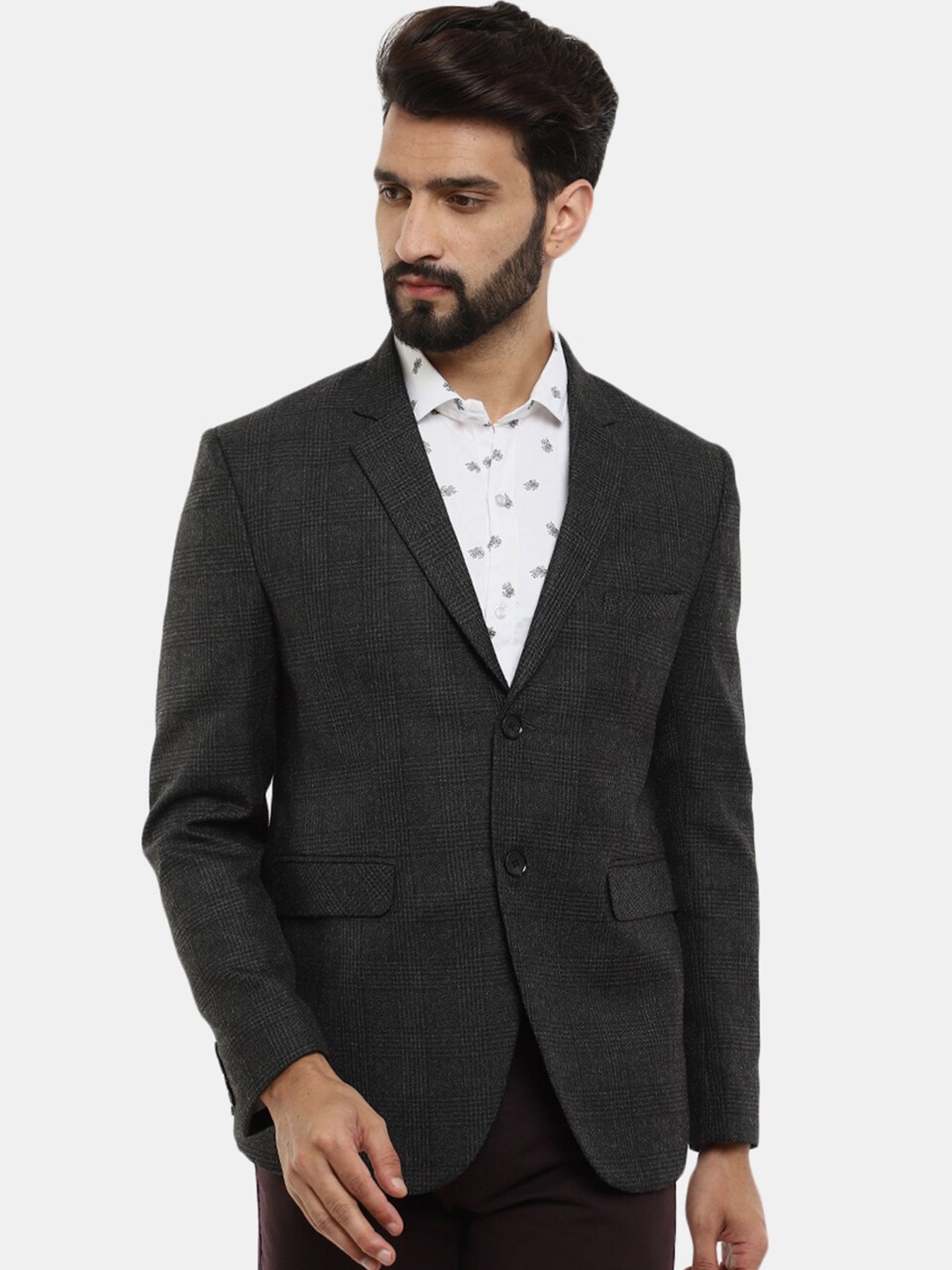 

V-Mart Men Black Checked Single Breasted Casual Blazers