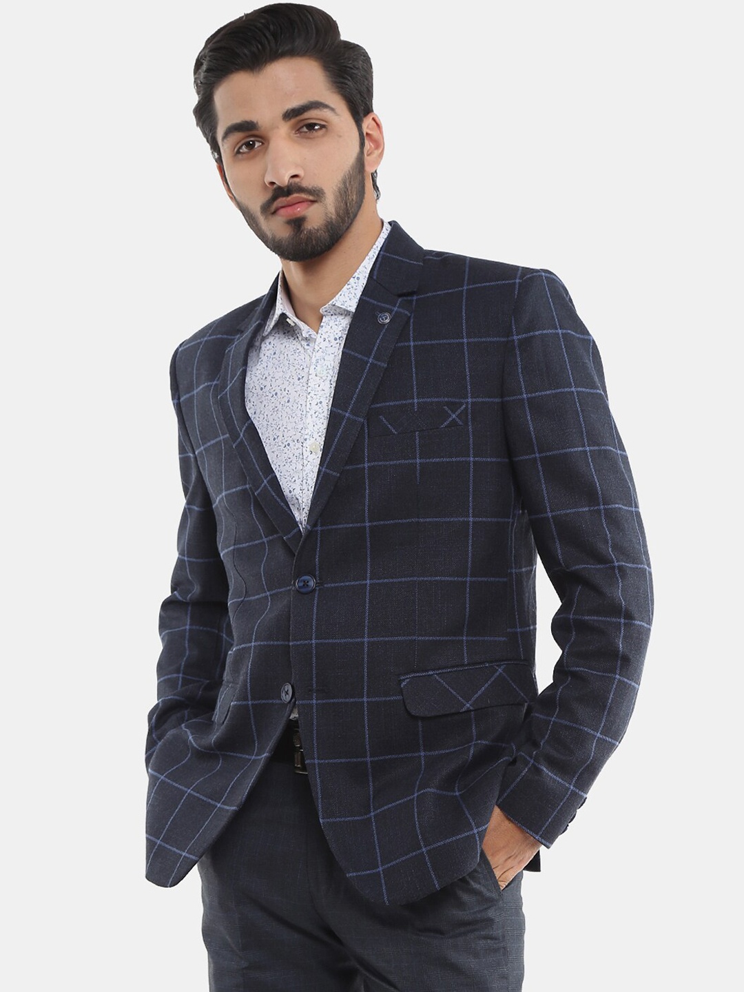 

V-Mart Men Blue Checked Single Breasted Casual Blazers