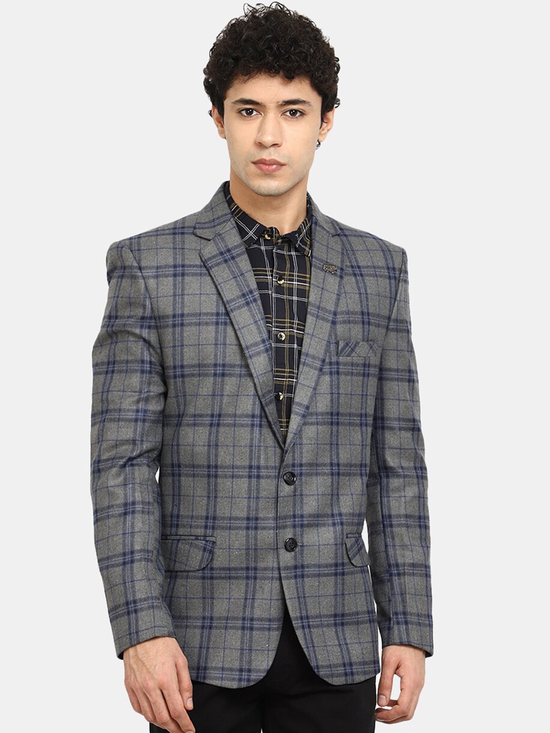 

V-Mart Men Grey Checked Single Breasted Casual Blazers