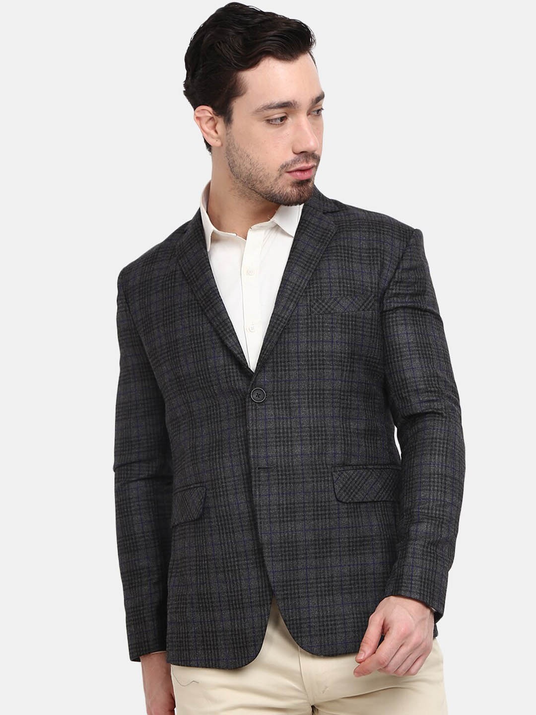 

V-Mart Men Black Checked Single-Breasted Blazers