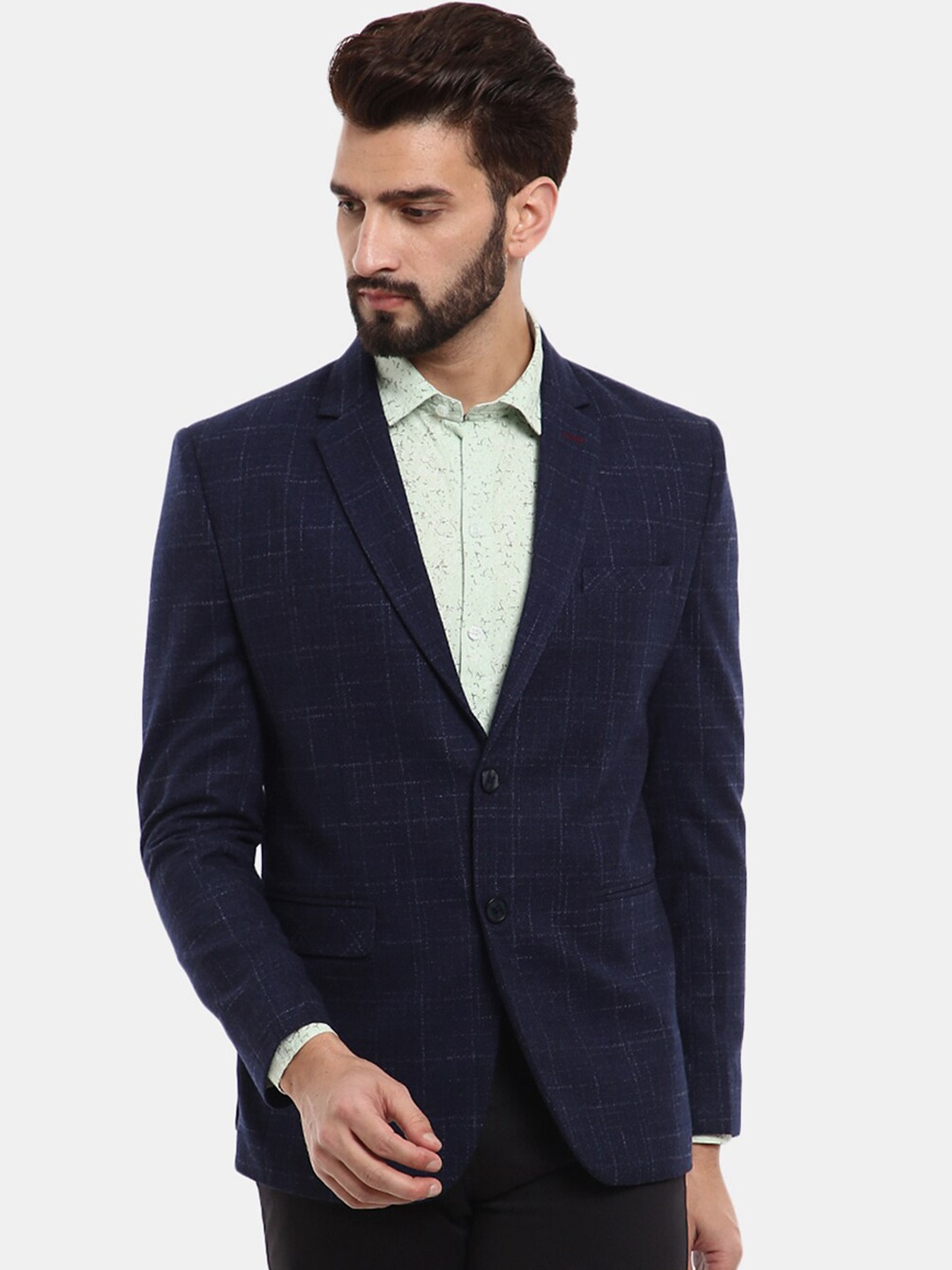 

V-Mart Men Navy Blue Checked Single-Breasted Casual Blazer