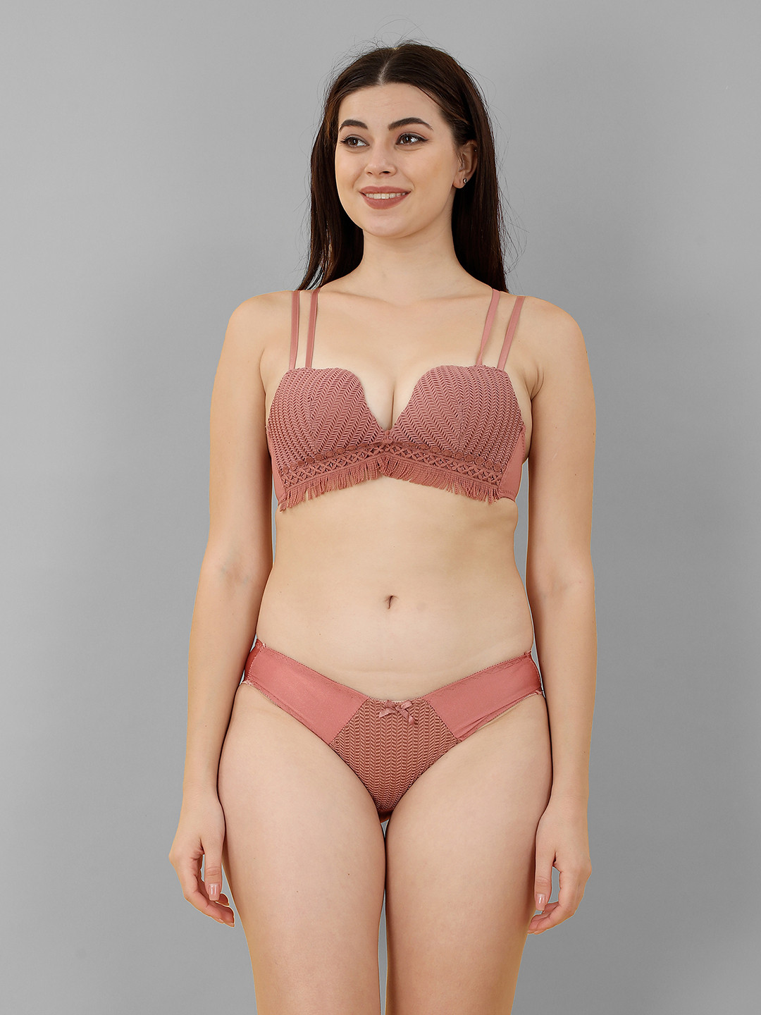 

Gopalvilla Self Design Lingerie Set, Brown