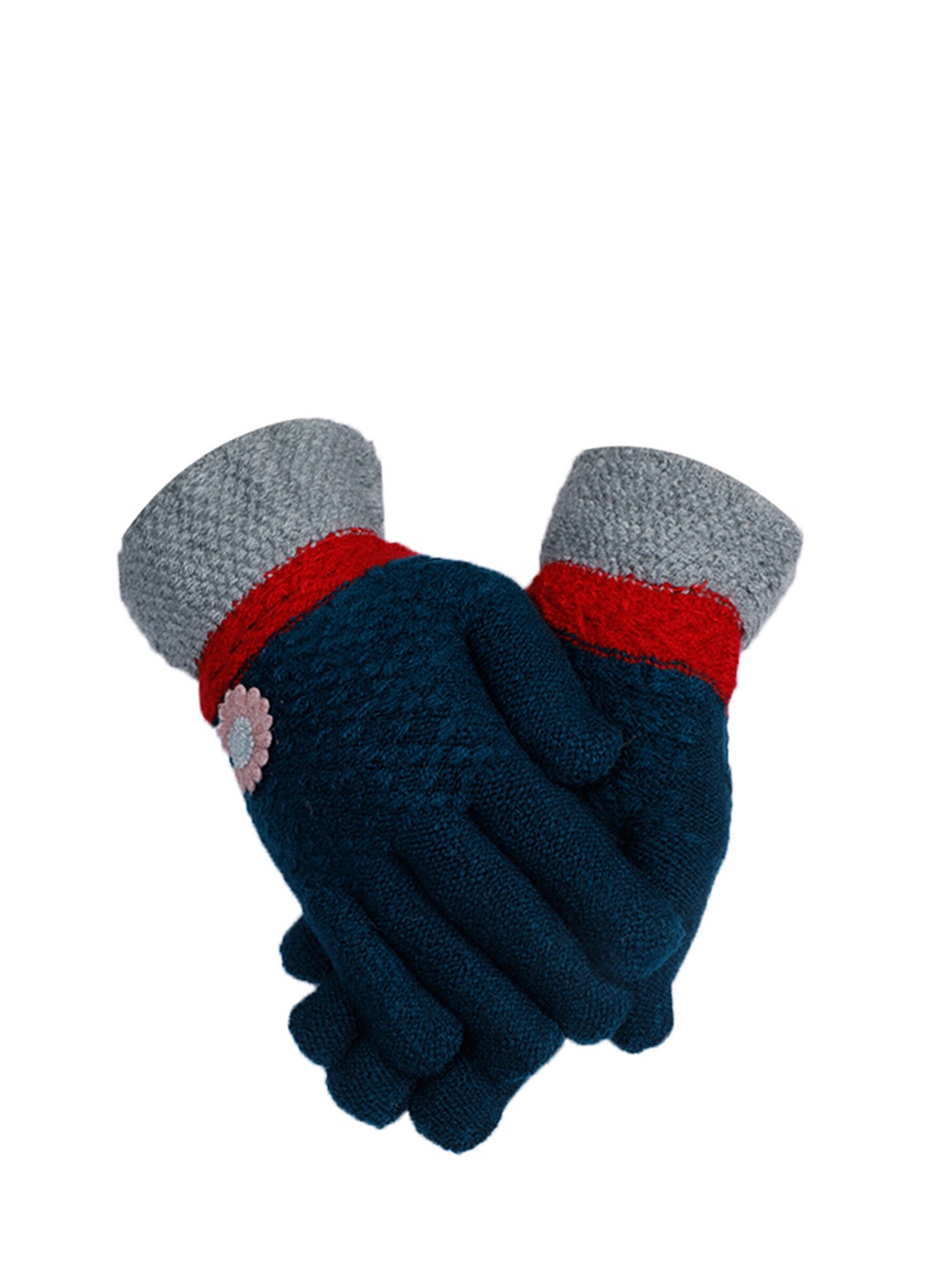 

LOOM LEGACY Women Green & Red Self Design Winter Woollen Gloves, Blue