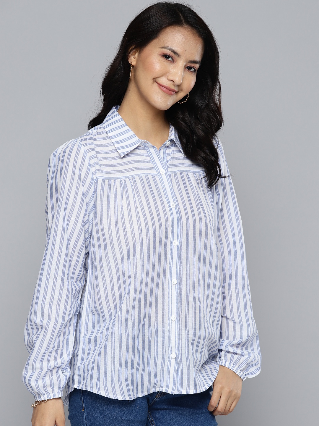 

HERE&NOW Women Standard Fit Striped Casual Shirt, White