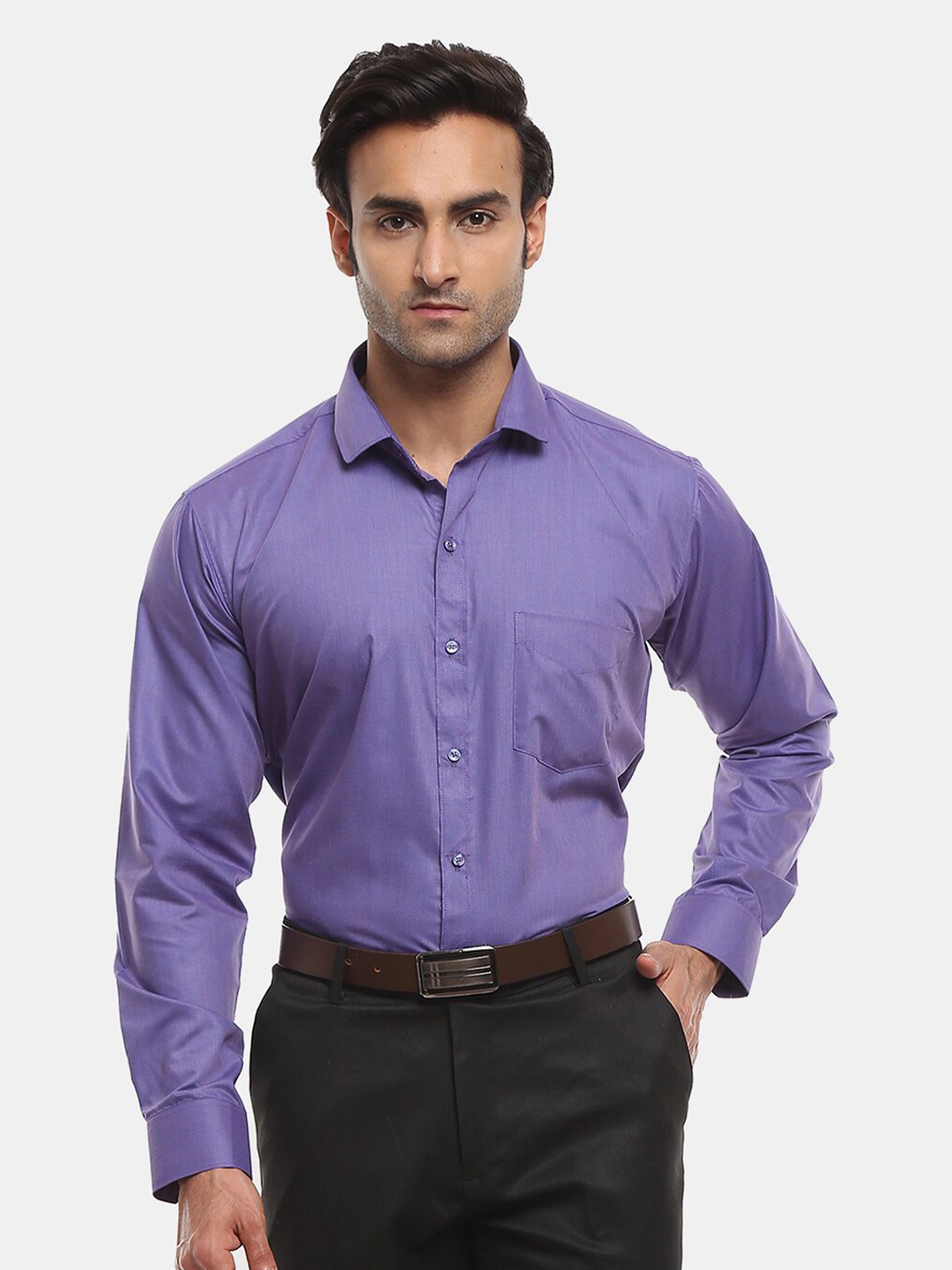 

V-Mart Men Blue Cotton Solid Classic Formal Shirt