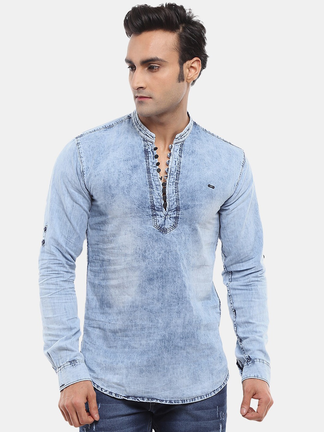

V-Mart Men Cotton Classic Slim Fit Faded Faded Casual Shirt, Blue