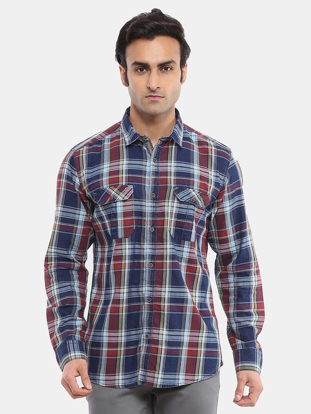 

V-Mart Men Maroon Cotton Classic Tartan Checks Checked Casual Shirt