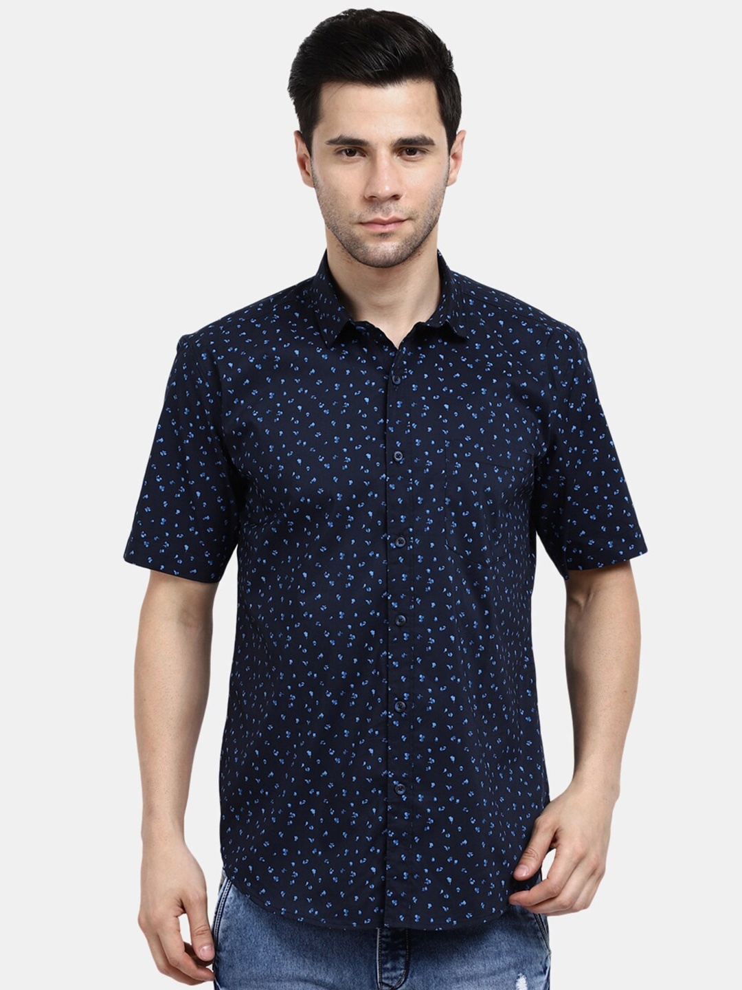

V-Mart Men Navy Blue Cotton Classic Printed Casual Shirt