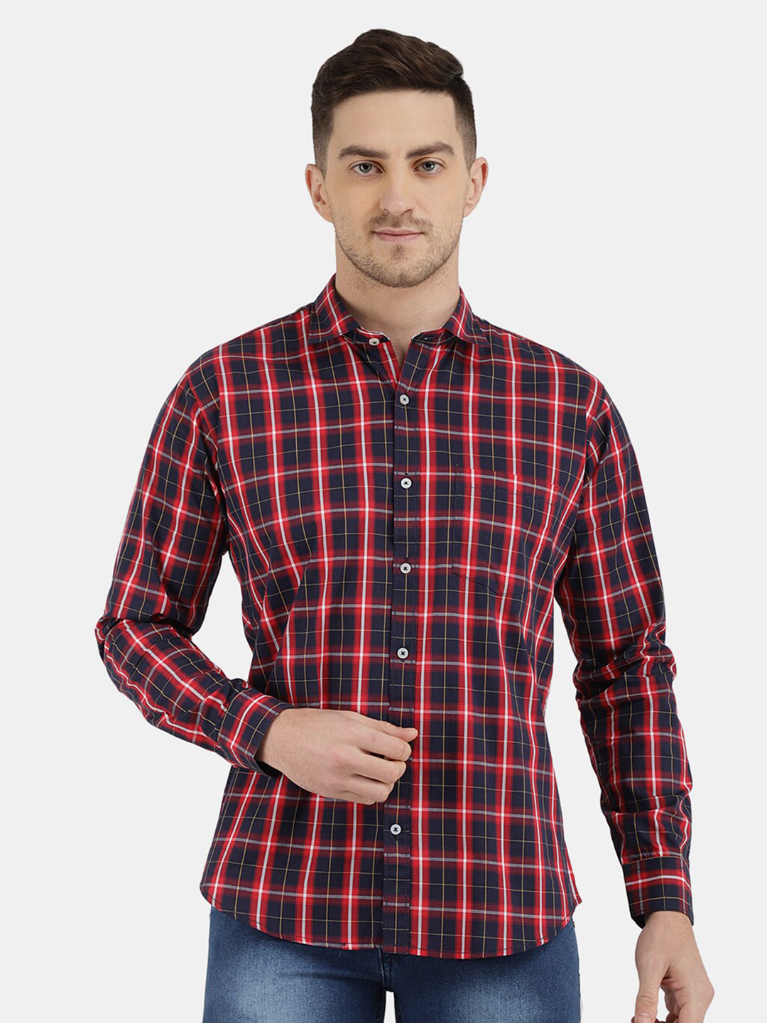

V-Mart Men Red Cotton Classic Tartan Checks Checked Casual Shirt