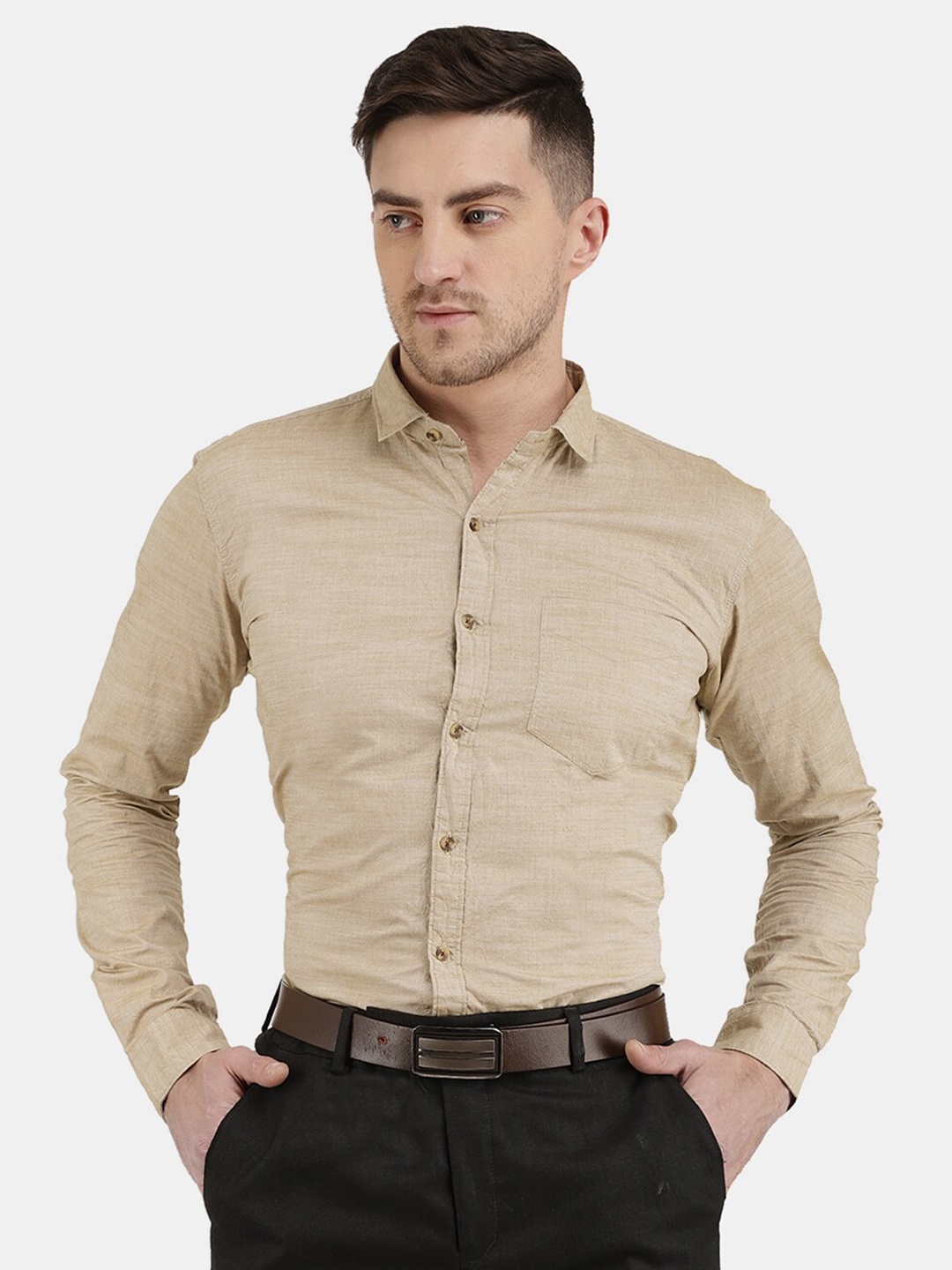 

V-Mart Men Beige Cotton Solid Classic Casual Shirt
