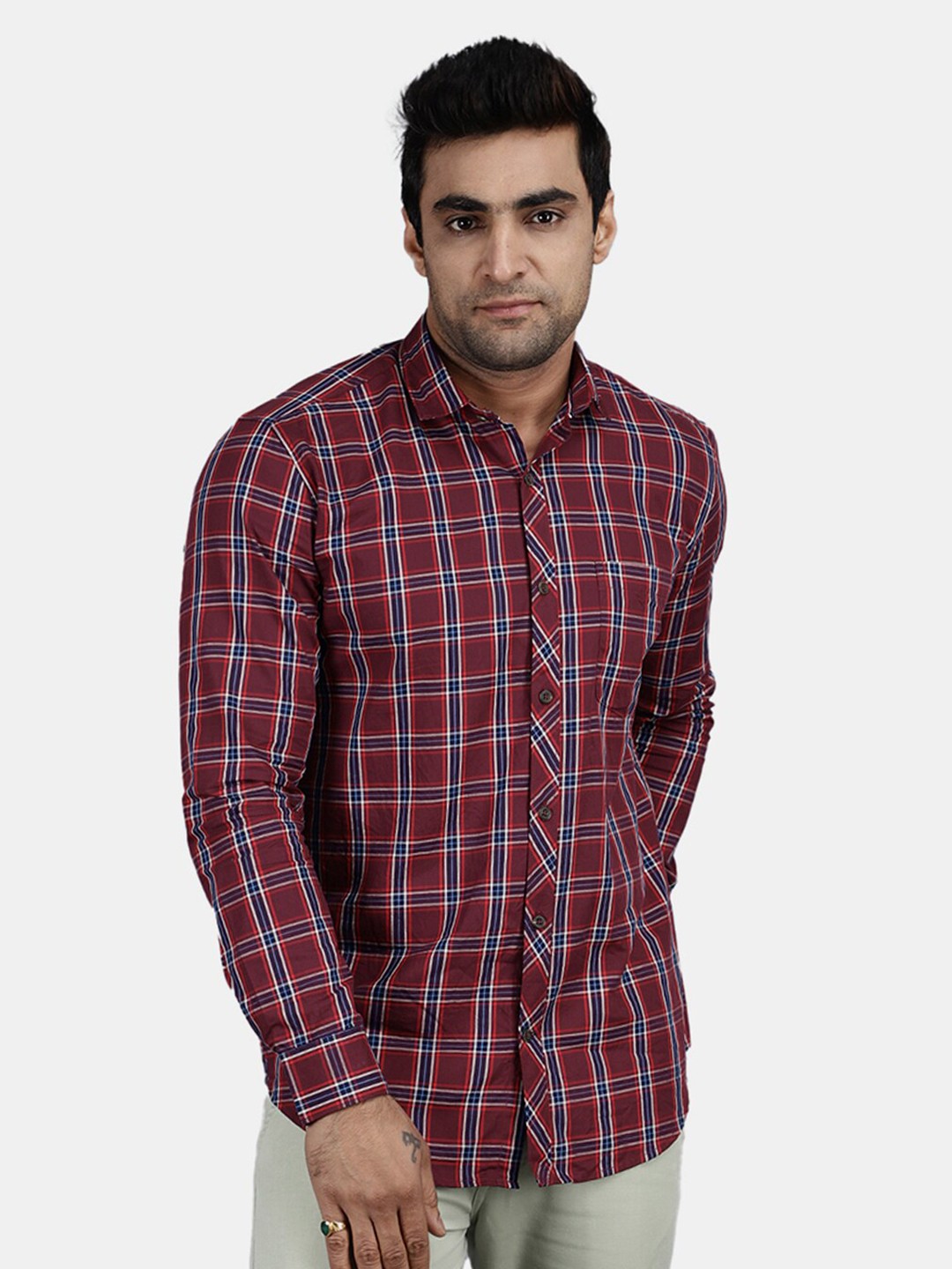 

V-Mart Men Maroon Classic Checked Cotton Casual Shirt