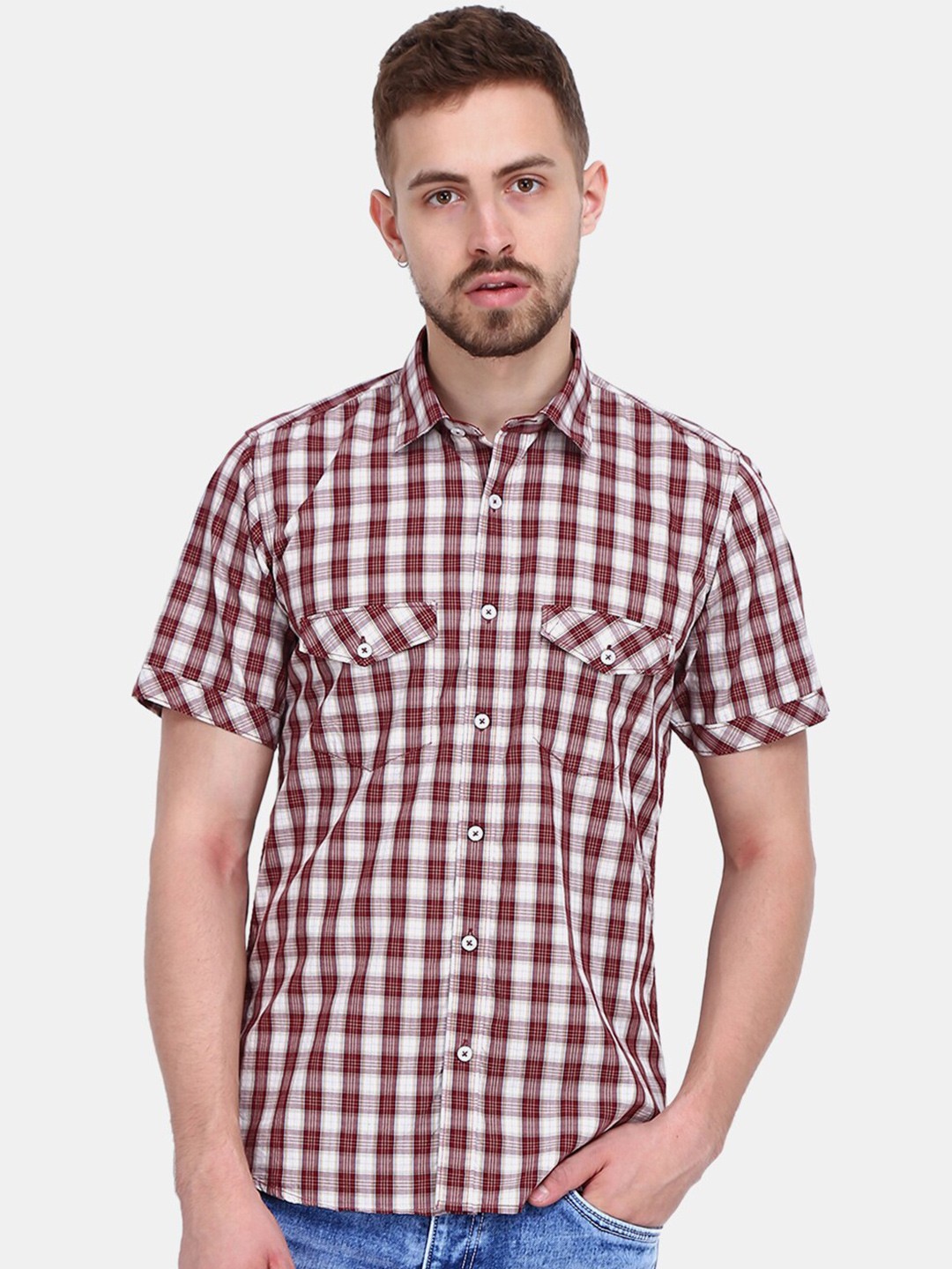 

V-Mart Men Red Classic Checked Cotton Casual Shirt