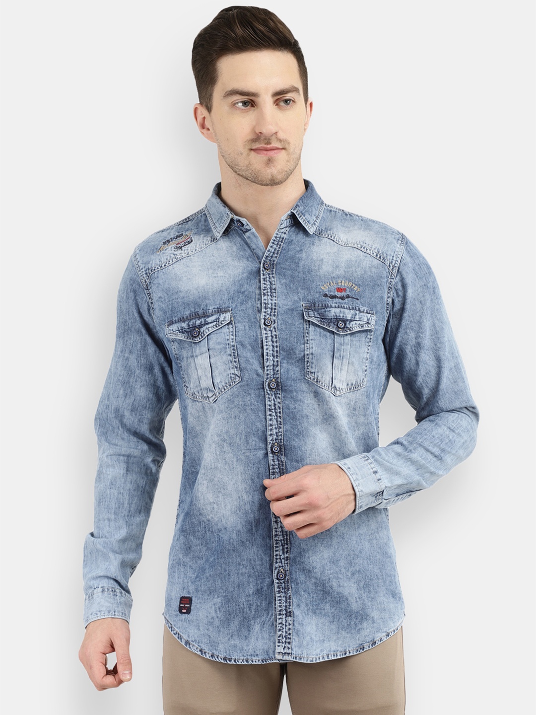 

V-Mart Men Classic Faded Cotton Casual Shirt, Blue