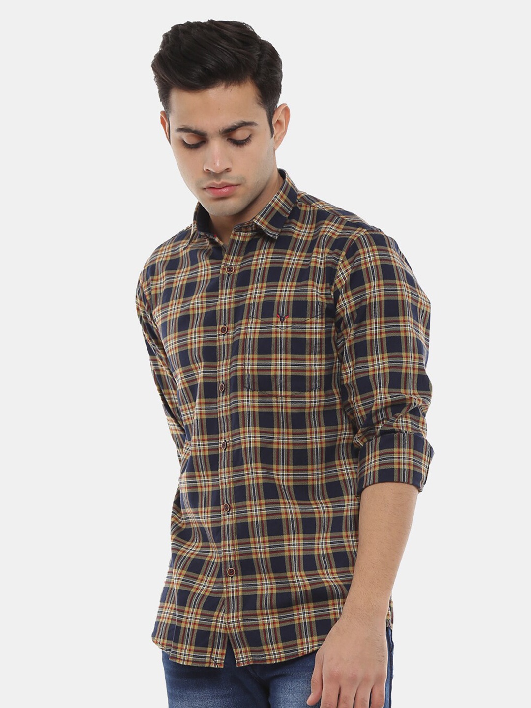 

V-Mart Men Khaki Classic Checked Cotton Casual Shirt