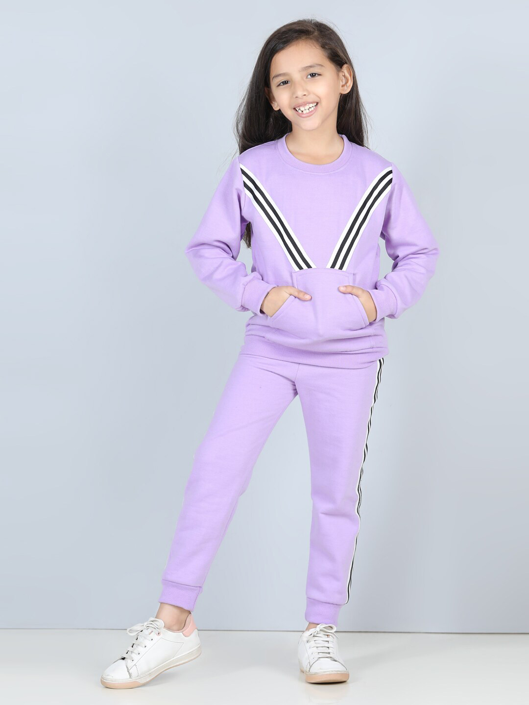 

Cutiekins Girls Purple & White Striped Shirt with Pyjamas