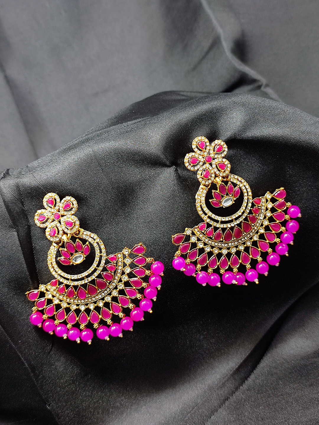 

CRAYTON Women Gold Plated Floral Chandbalis Earrings