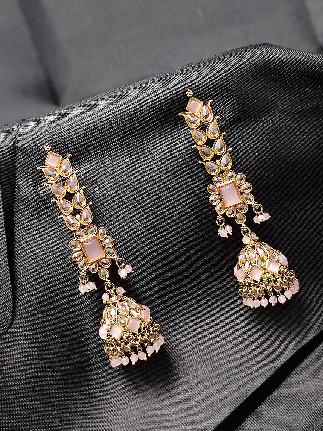 

CRAYTON Women Pink & Gold-Toned Dome Shaped Jhumkas Earrings