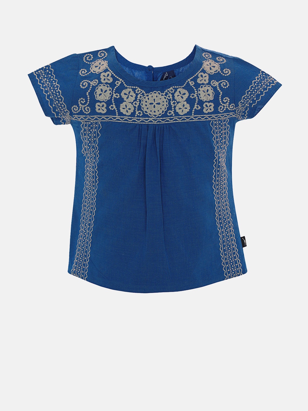 

Blue Giraffe Girls Blue Embroidered Pure Cotton Top