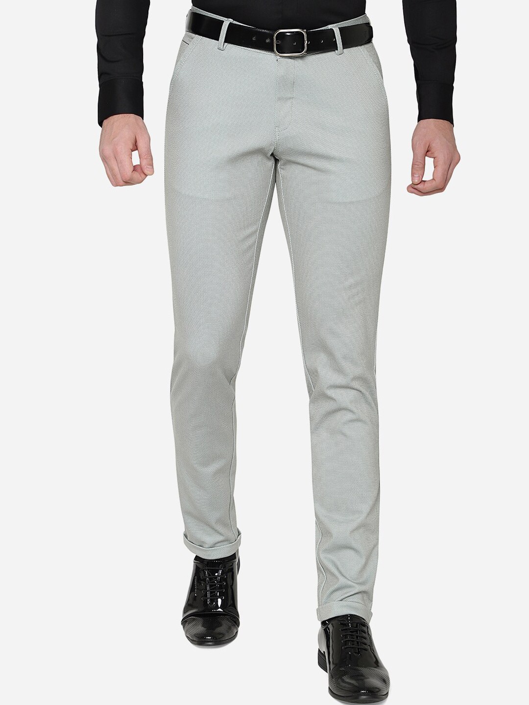 

JB STUDIO Men Textured Cotton Slim Fit Trousers, Grey